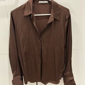 Abercrombie & Fitch Brown Silk Button Down Shirt